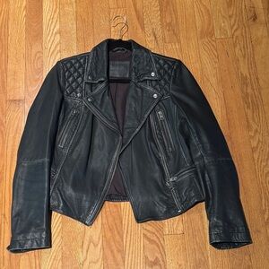 All Saints Cargo Black Leather Motorcycle Jacket